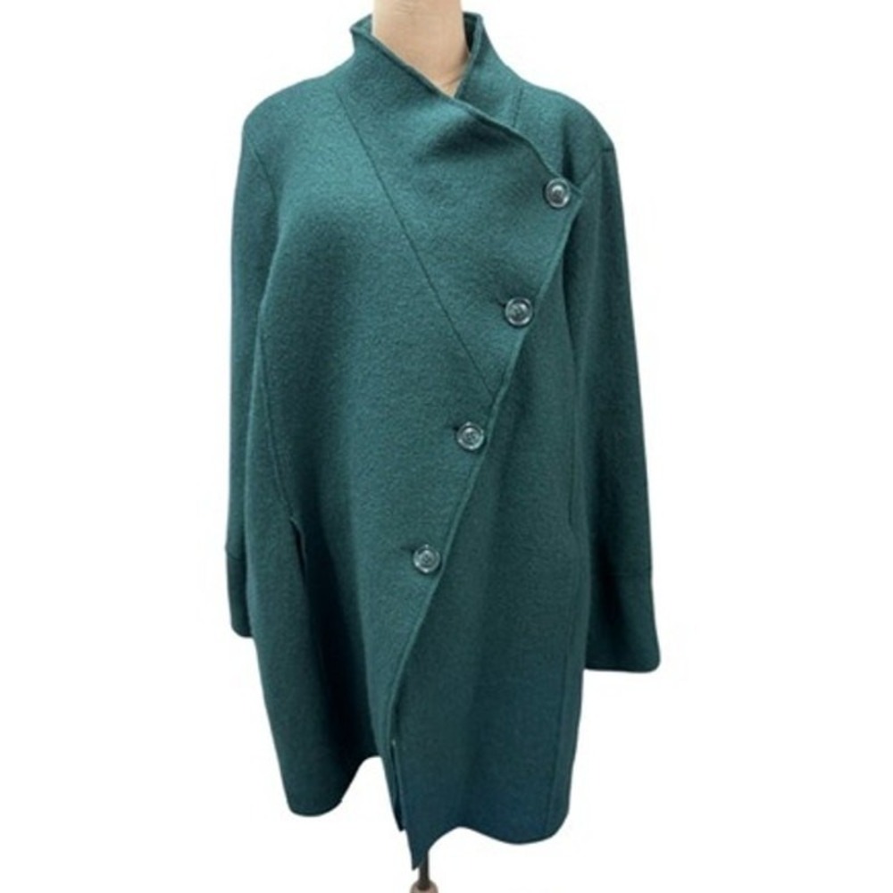 "Halogen" Kelly Green ,Asymmetrical, Big Button Coat, Wool No‎ Size